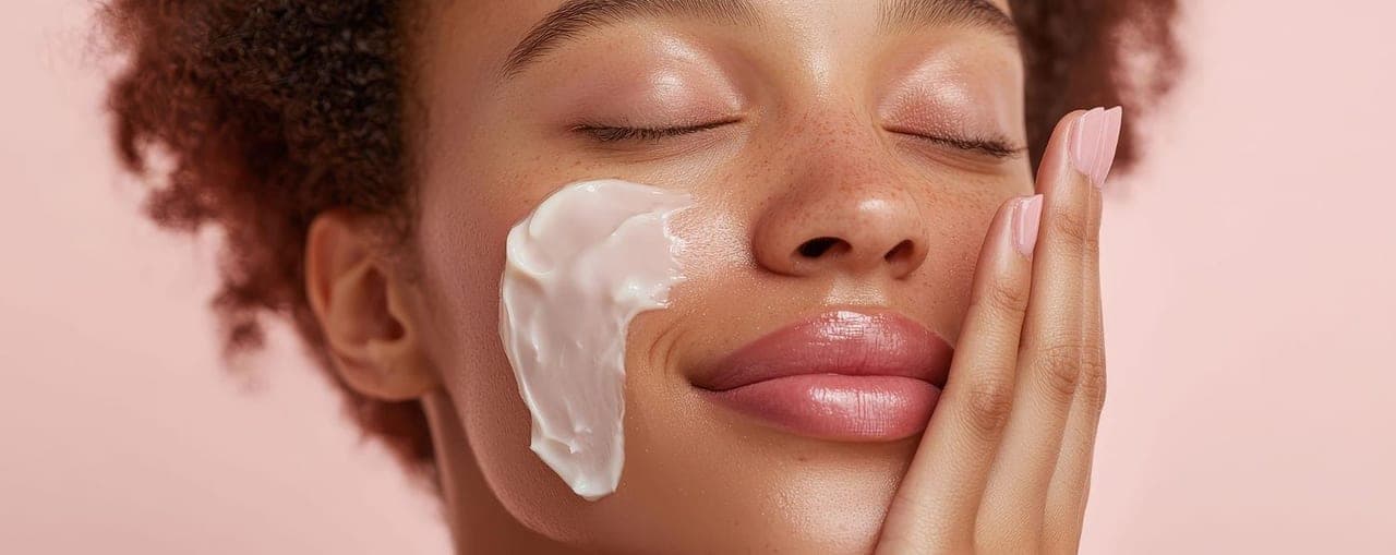 A member applying cleanser to her cheek
